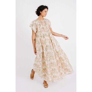 Mirth Handmade Collection Vienna Floral Tiered Maxi Dress Pink Green Small